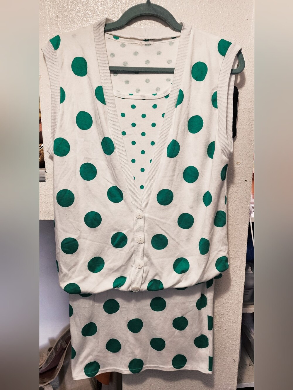 WOMEN'S 80'S DRAMATIC MIDI DRESS - GREEN/WHITE